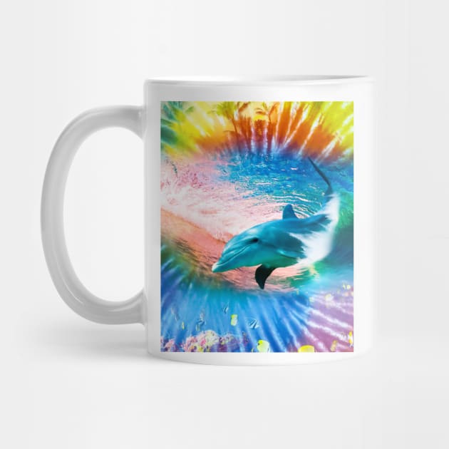 Dolphin Swimming Riding Surfing Wave Tie Tye Dye by Random Galaxy